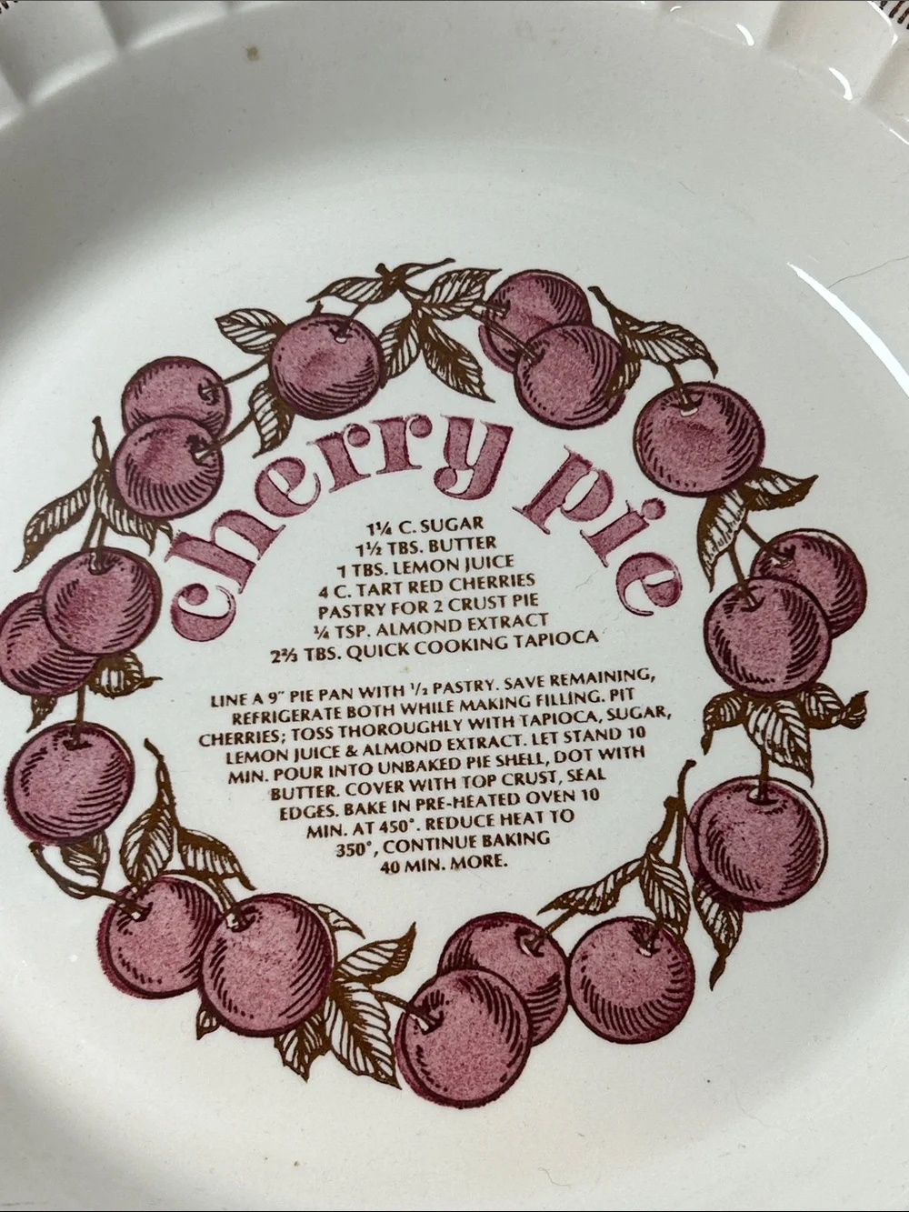 1983 Royal China Jeannette Country Ceramic Harvest cherry pie recipe plate